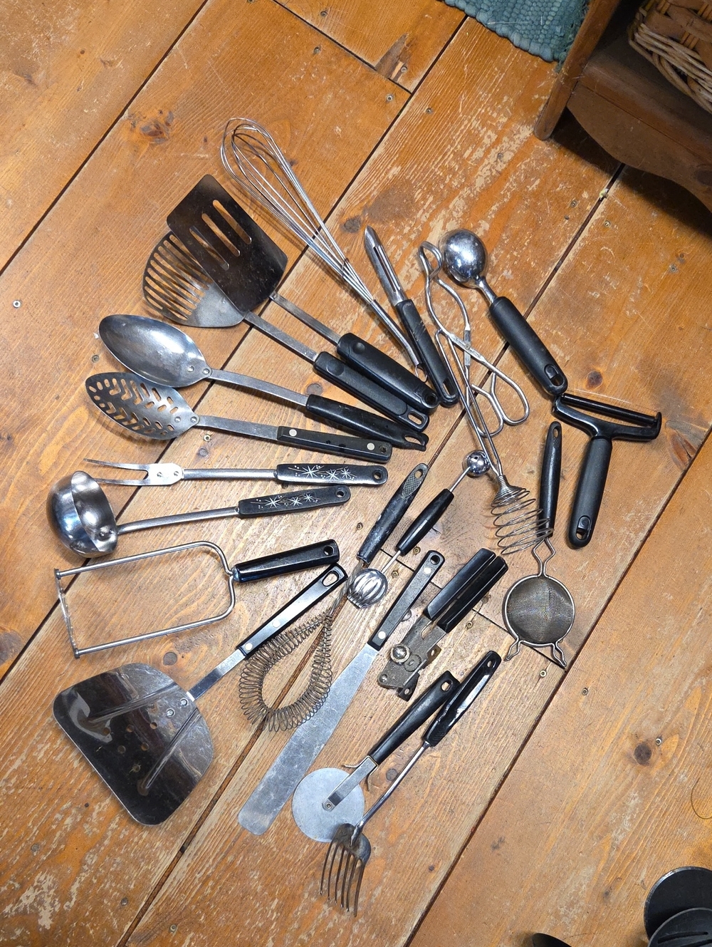 Vintage MCM Kitchen Utensils Stainless Black & Steel/ Aluminum